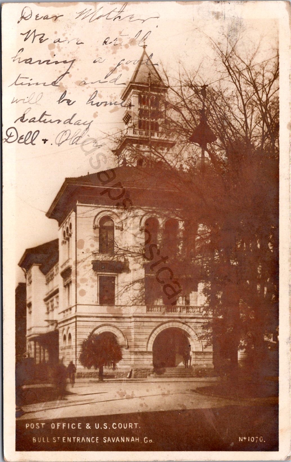 K14/ Savannah Georgia RPPC Postcard c1906 U.S. Court House Office 223 K14/ Savannah Georgia RPPC Postcard c1906 U.S. Court House Office 223