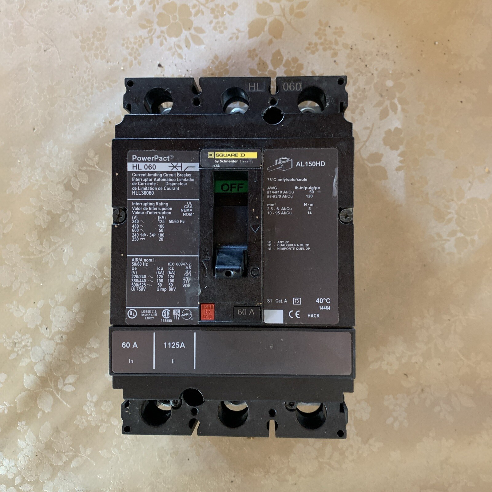 Circuit Breaker NEW Square D HLL36060 PowerPact HL 060 60 Amps 600VAC No Box