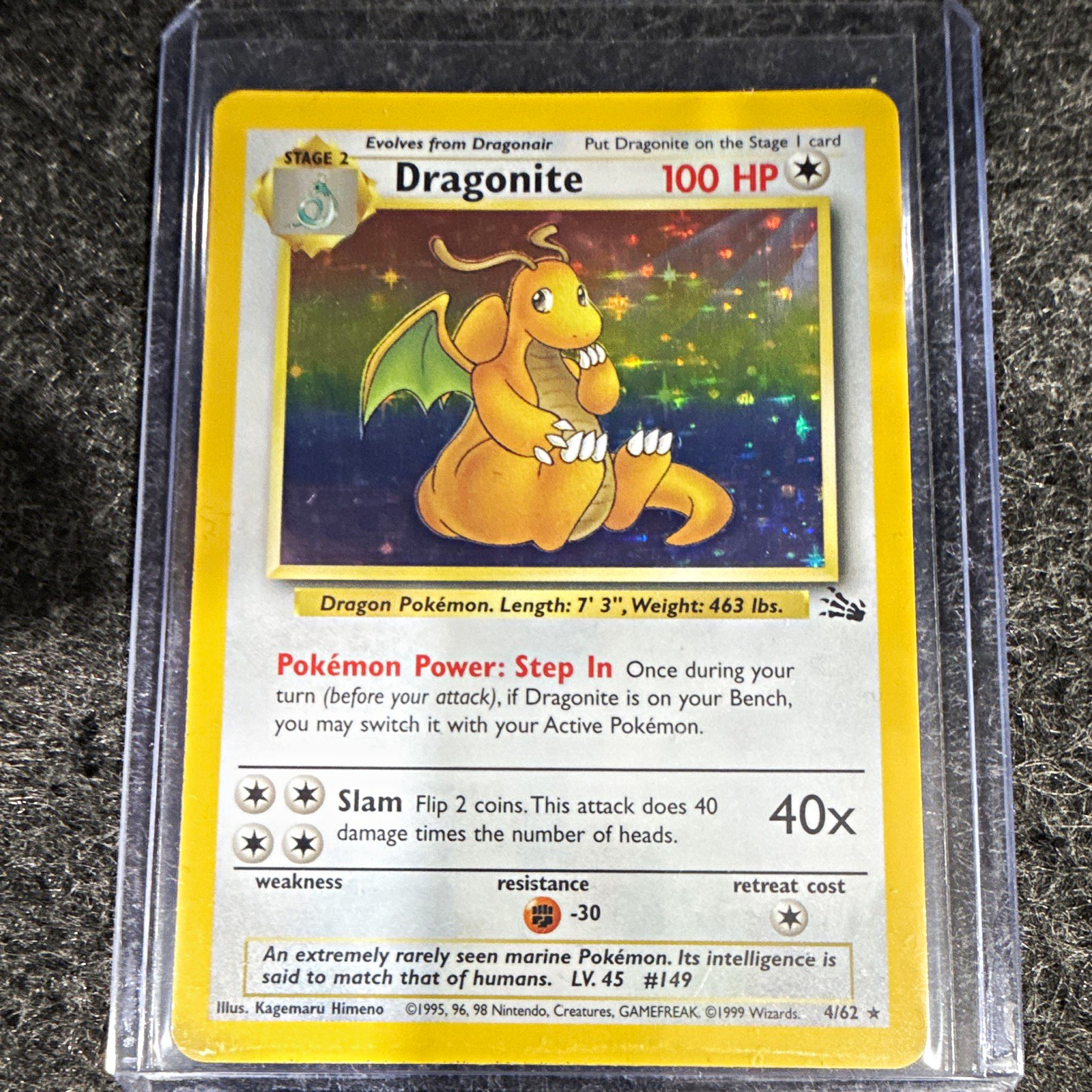 Dragonite 4/62 Fossil Holo English 1999 Clean Condition Dragonite 4/62 Fossil Holo English 1999 Clean Condition