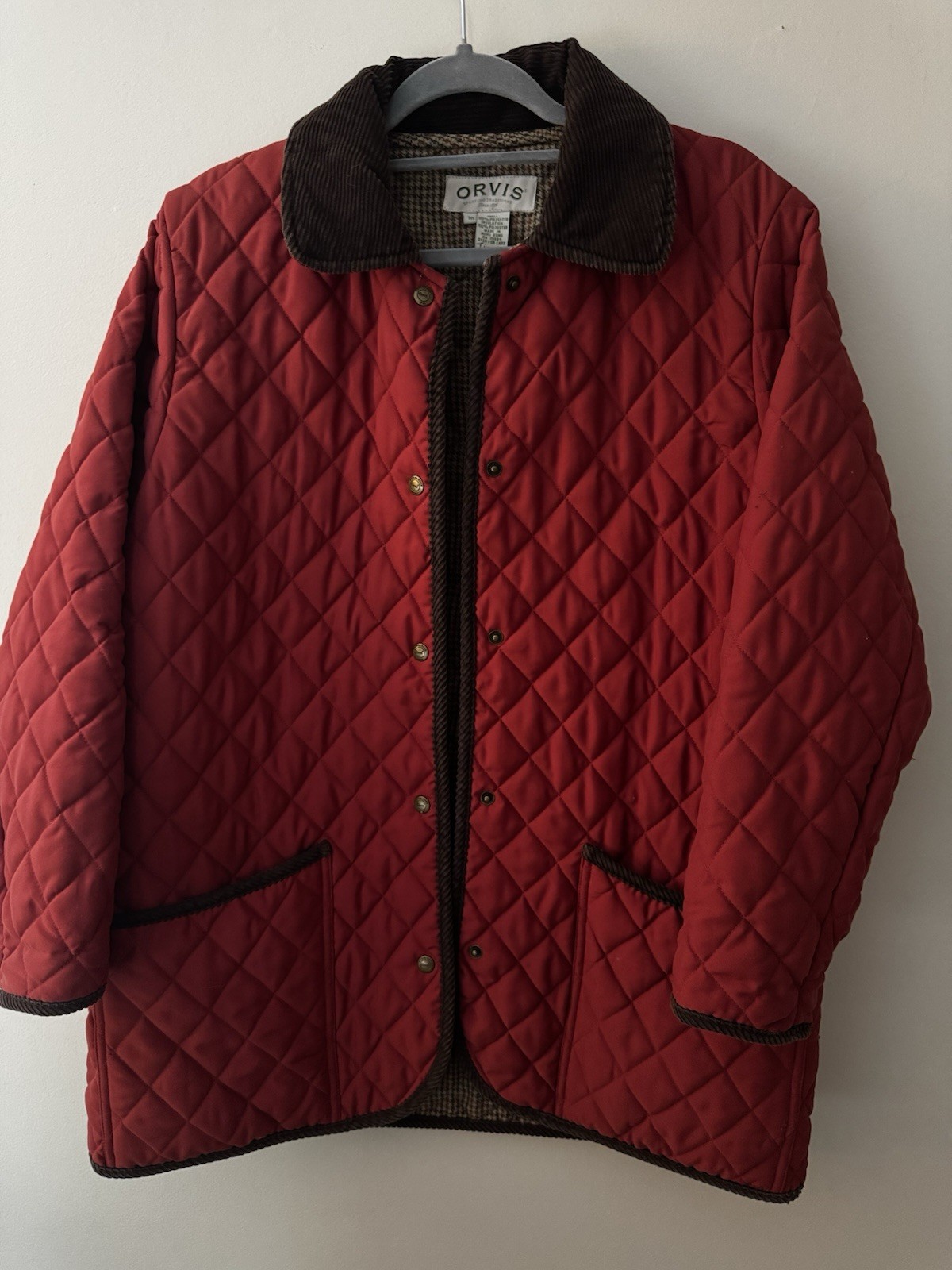 Orvis Barn Jacket Chore Coat Brown Corduroy Collar, Quilt Lining, Medium