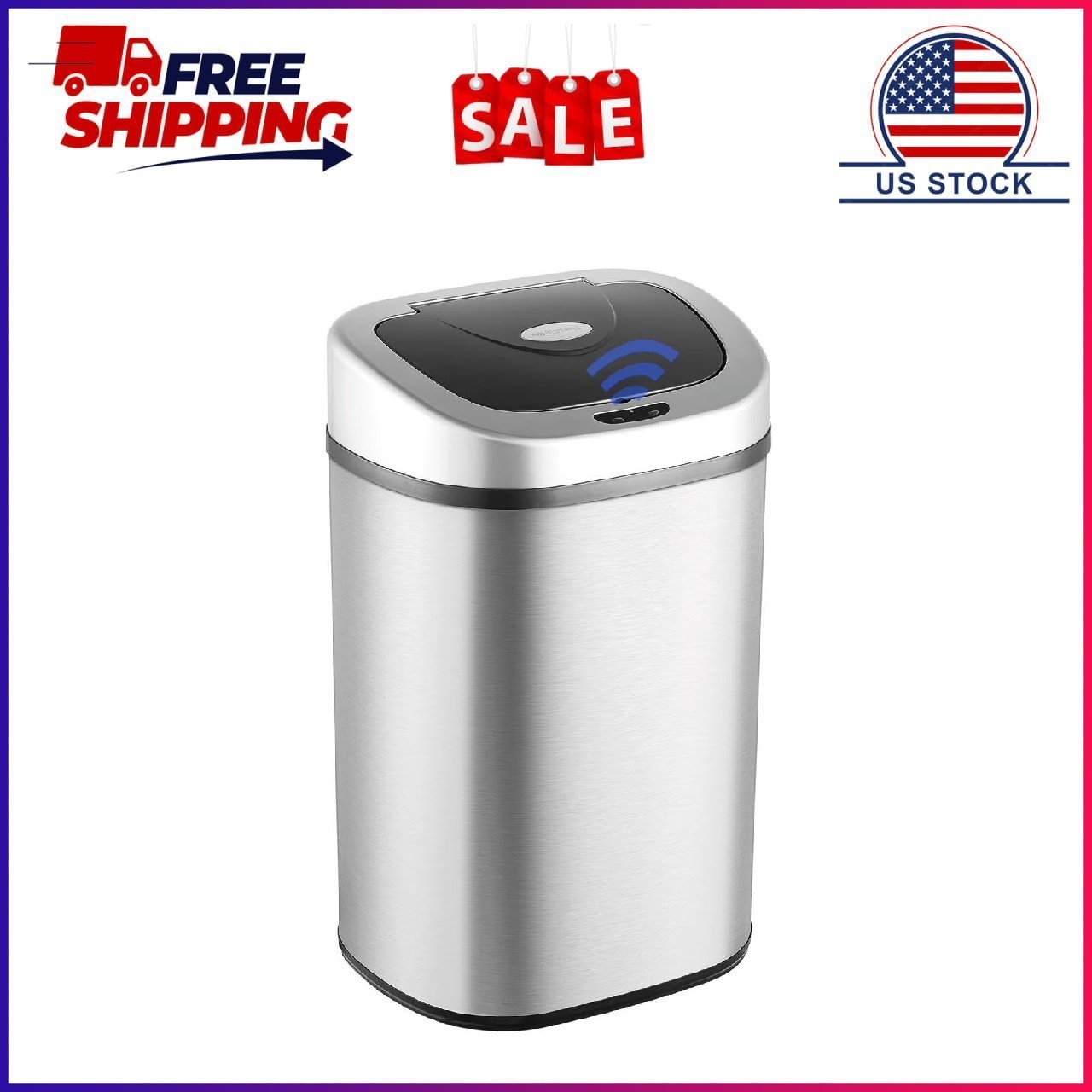 Nine Stars Automatic Trash Can, 21 Gallon Stainless Steel, Motion Sensor Hands F Nine Stars Automatic Trash Can, 21 Gallon Stainless Steel, Motion Sensor Hands F