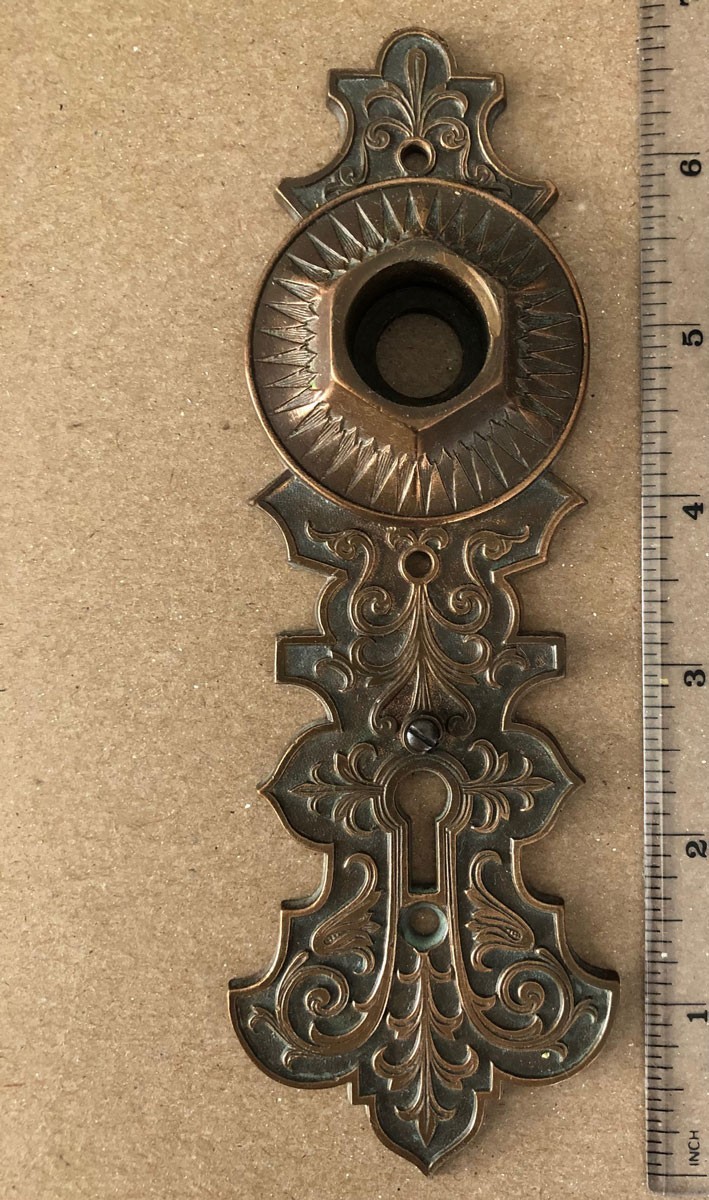 Antique Door Knob Escutcheon / Keyhole Plate - Russell & Erwin - Bronze - c1870 Antique Door Knob Escutcheon / Keyhole Plate - Russell & Erwin - Bronze - c1870