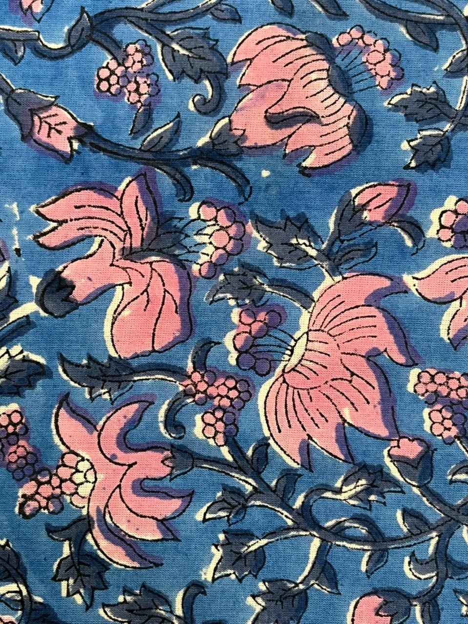 Traditional Floral Hand Block Printed 100% Cotton Fabric - 5 Yards Traditional Floral Hand Block Printed 100% Cotton Fabric - 5 Yards