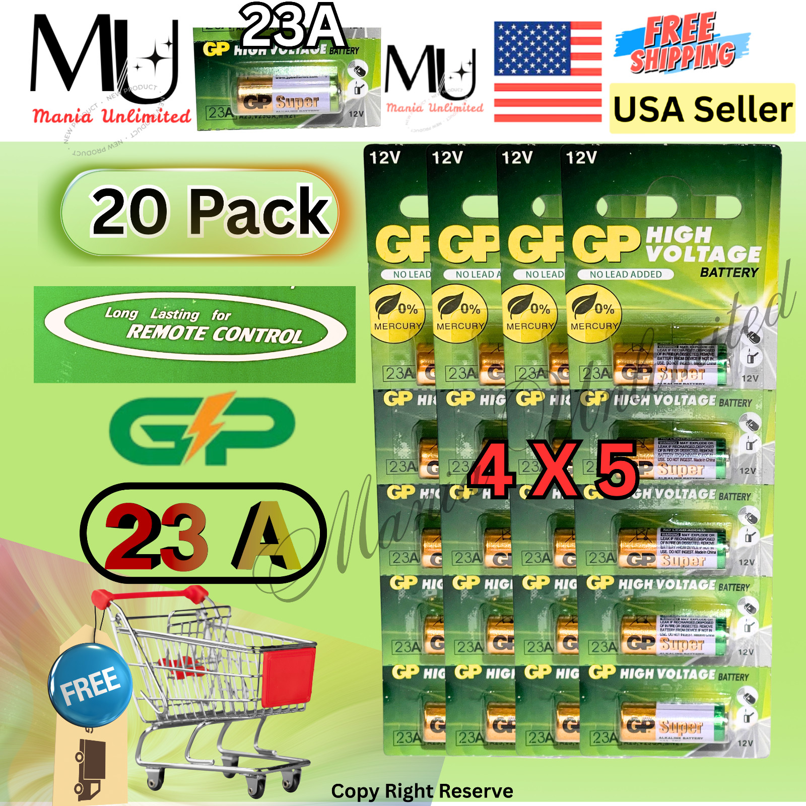 20-50-100 PACK GP A23 12V Alkaline 23-A replacement battery 