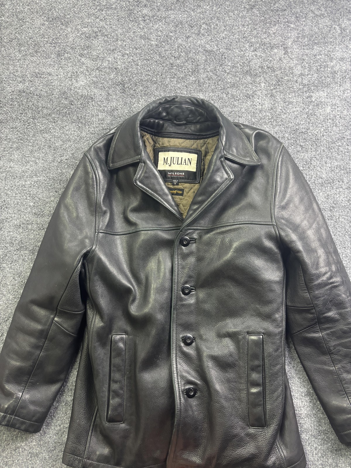 M Julian Coat Mens Small Black Leather Thinsulate Quilted Lined Button