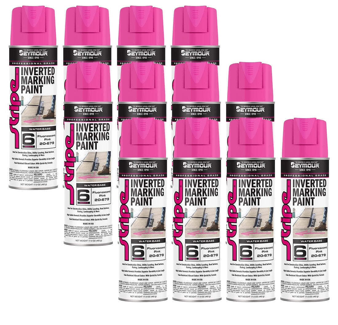 12PK Seymour 20-679 Inverted Pink Landscaping Construction Marking Paint 17 oz