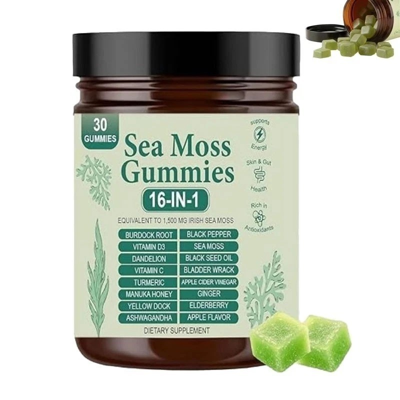 1/2/3PCS 16 in 1 Organic Sea Moss Gummy Irishmoss Extract 6000Mg  Apple Flavor