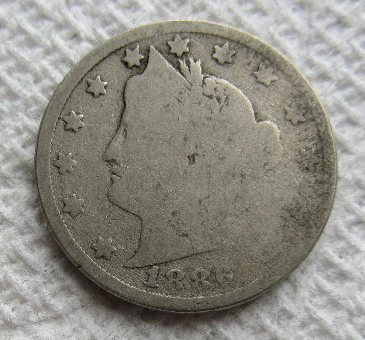 1886 Liberty V Nickel Rare Key Date Low Mintage Full Date Cleaned Hole Filler