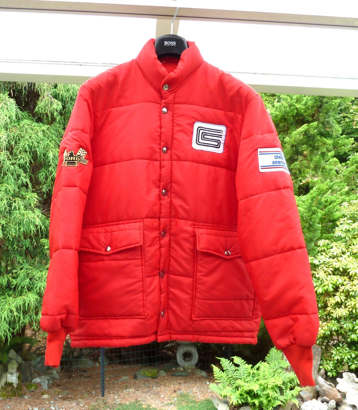 VINTAGE CARROLL SHELBY, FORD V FERRARI SHELBY AMERICAN PUFFER JACKET, XL
