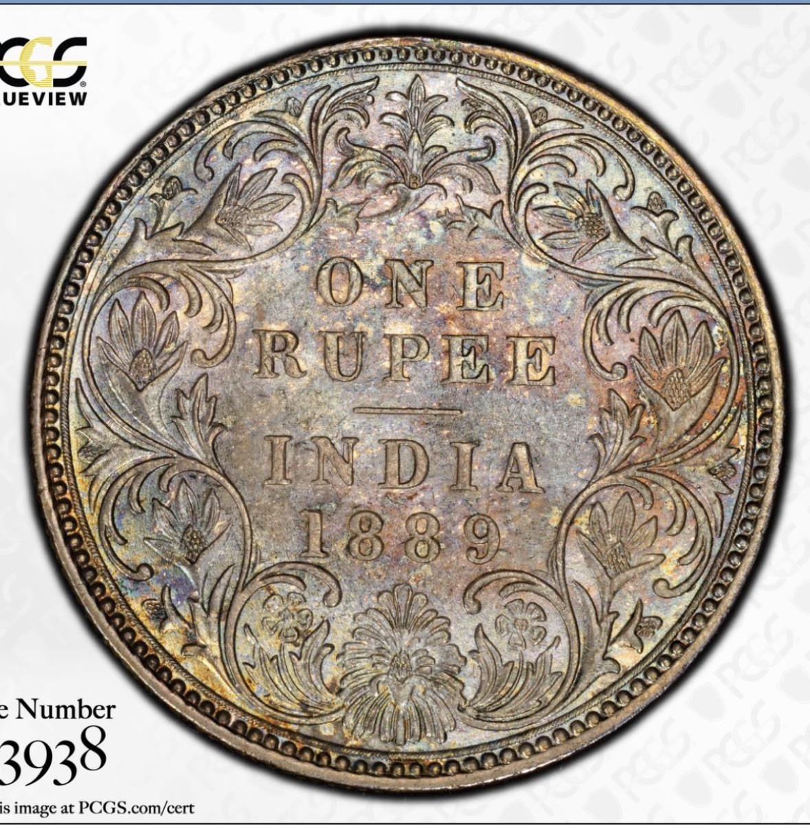 🇮🇳 1889-B British India Rupee Silver Coin — PCGS MS62 Toned 🌈 