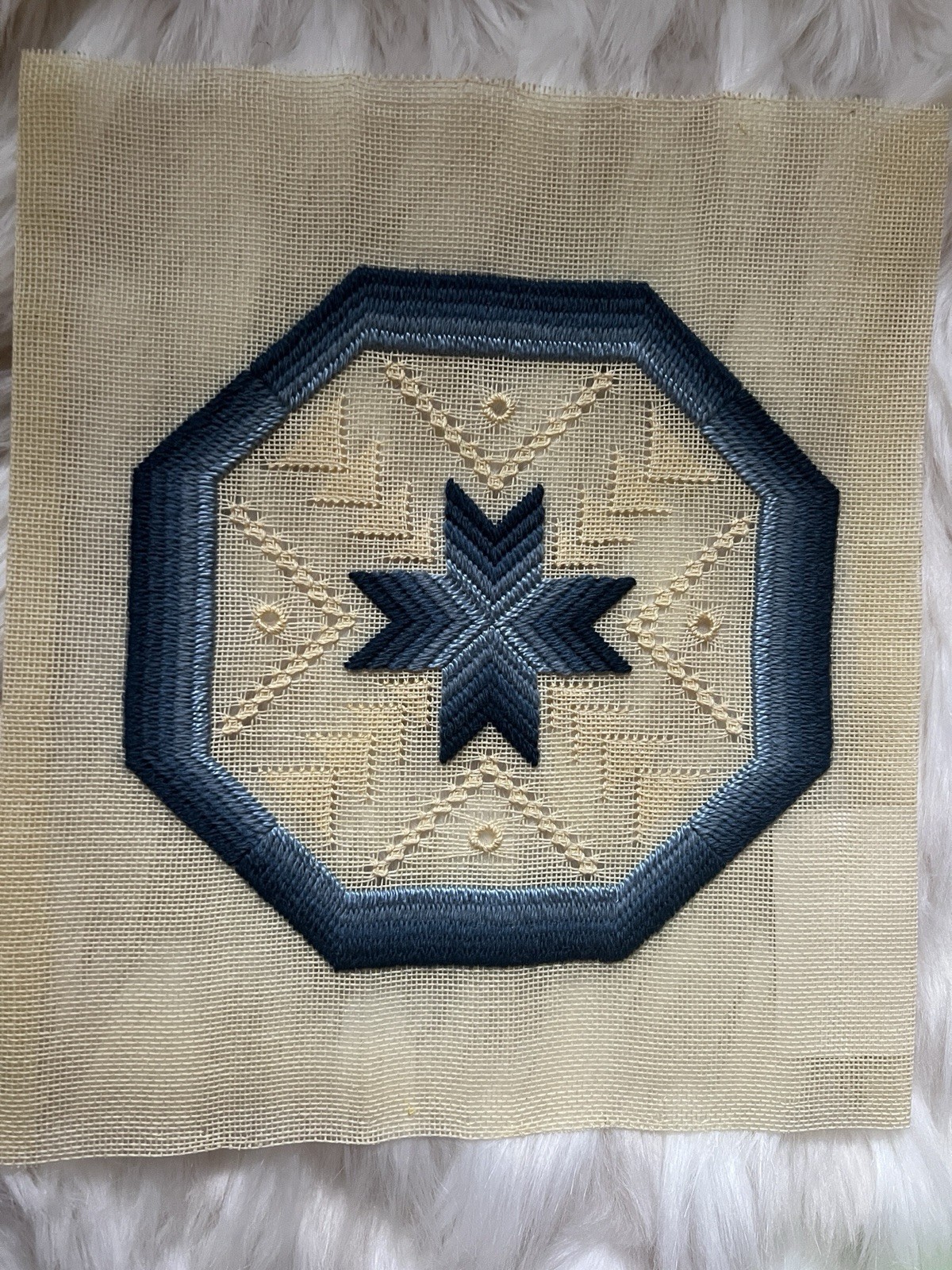 Vintage 1983 Joan Masterson Completed Needlepoint Canvas Star