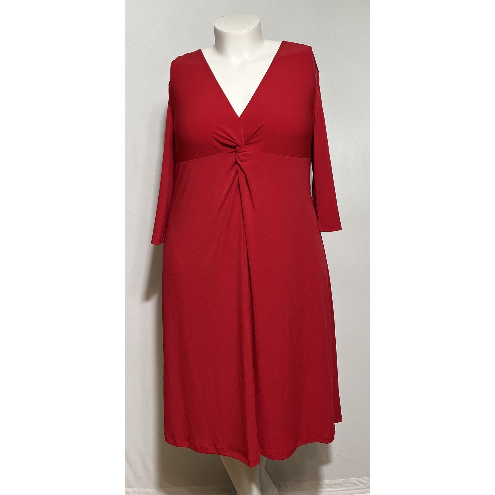 George Dress XXL 20 NWOT Red Twist Front 3/4 Sleeve Lined Bodice Plus Skater