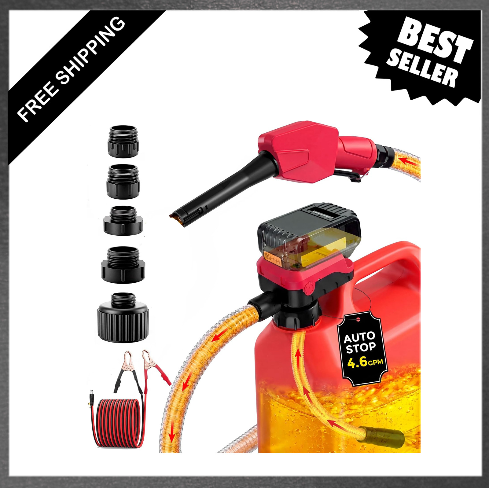 Fuel Transfer Pump, Cordless Auto-Stop Hand Nozzle, 4.6 GPM, 12V and Battery Fuel Transfer Pump, Cordless Auto-Stop Hand Nozzle, 4.6 GPM, 12V and Battery