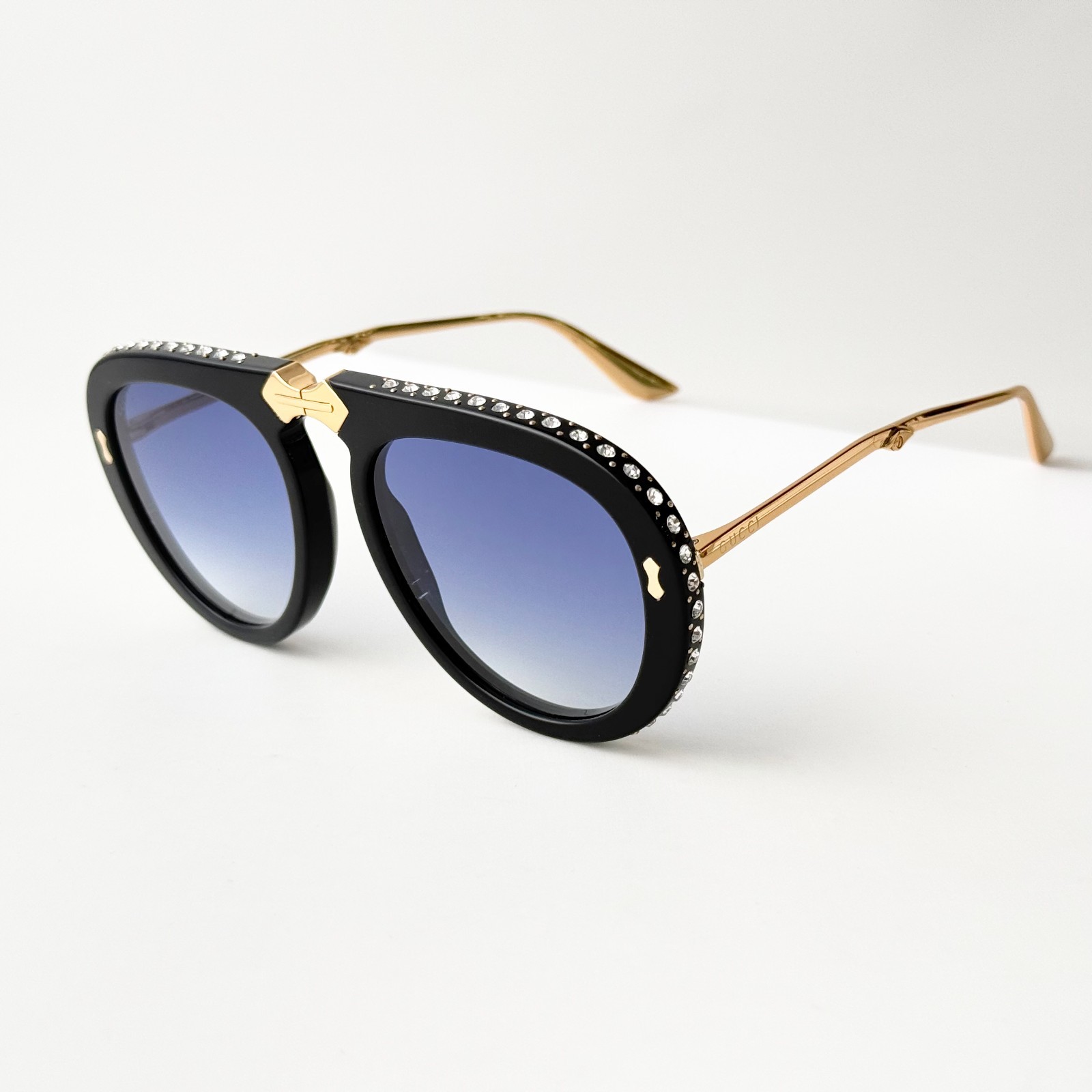 Gucci GG0307S Foldable Aviator Sunglasses Black Blue Lens 56-20-145 Women Gucci GG0307S Foldable Aviator Sunglasses Black Blue Lens 56-20-145 Women