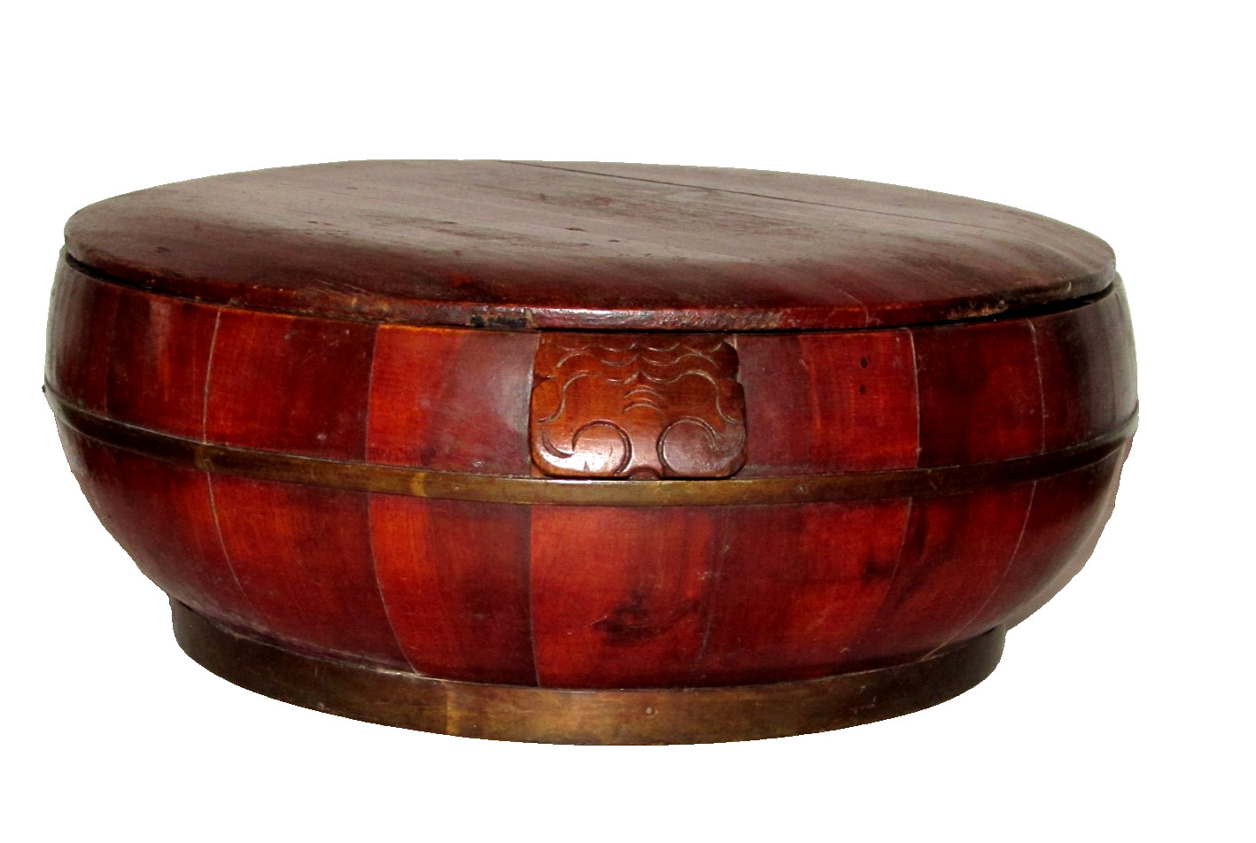 Antique Chinese Qing Carved Elm Wood Grain Barrel & Lid c 1880-1910 17