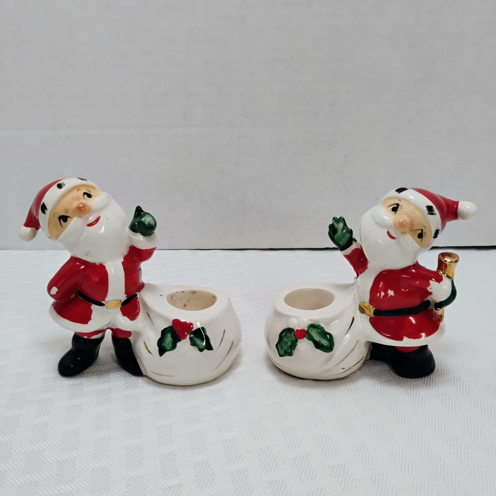 Vtg 1958 Holt Howard Santa Candle Holder Set Japan Stamped + HH Original Sticker Vtg 1958 Holt Howard Santa Candle Holder Set Japan Stamped + HH Original Sticker