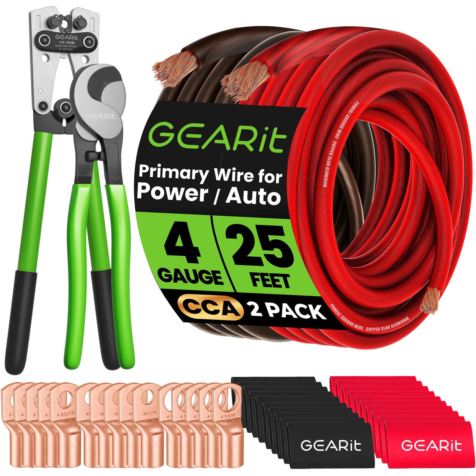 GEARit 4 Gauge CCA Ground Wire Kit 25 ft with Crimper, Cutter, Lugs, Heat Shrink GEARit 4 Gauge CCA Ground Wire Kit 25 ft with Crimper, Cutter, Lugs, Heat Shrink