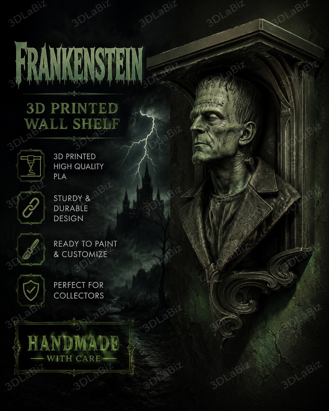 Horror Classic Frankenstein Like 6x5 Top Floating Wall Shelf Collectible Horror Classic Frankenstein Like 6x5 Top Floating Wall Shelf Collectible