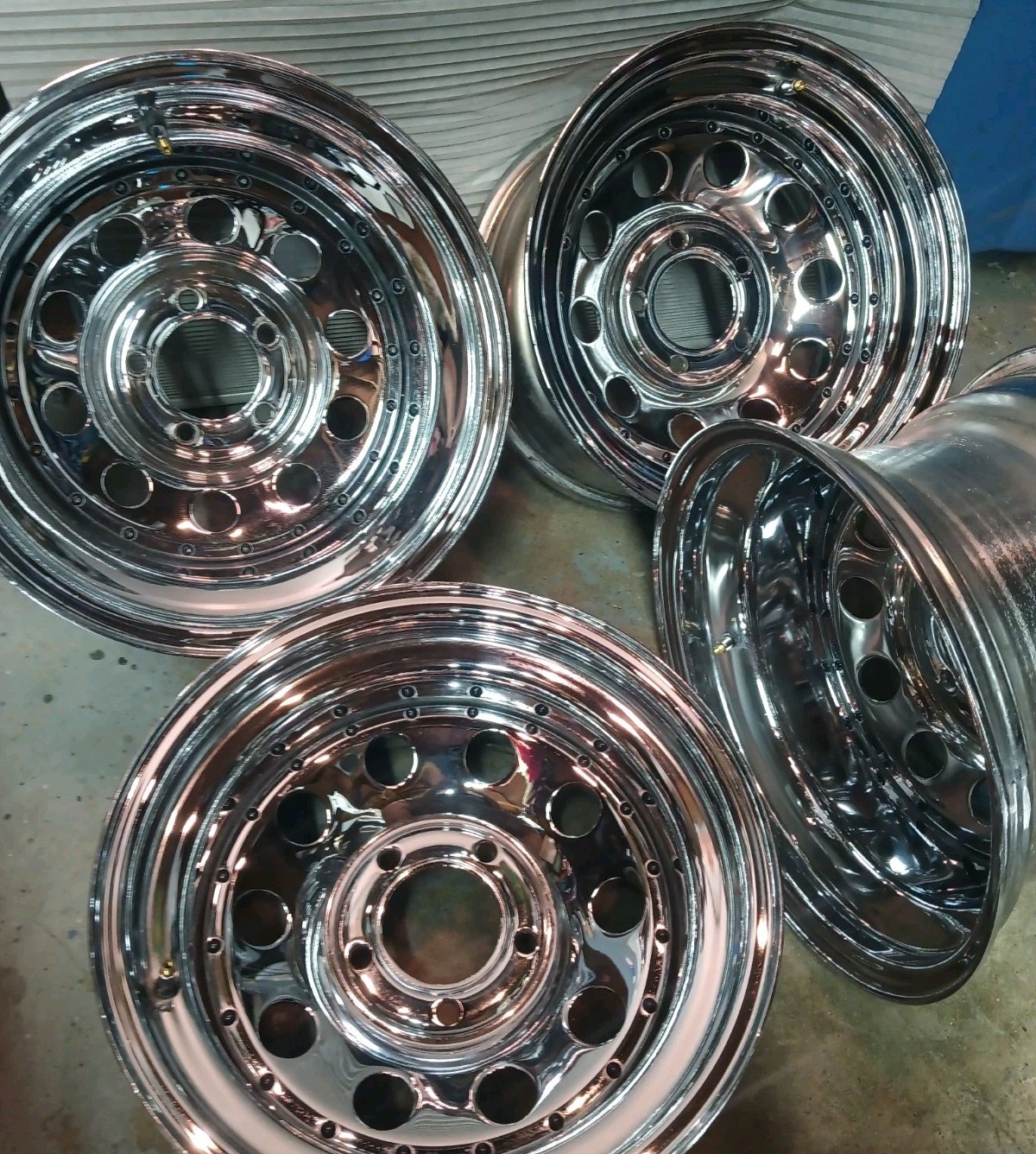 RARE Set Of 4 STEEL CHROME Racing Wheels 15x8 & 15x10 USA Made 2000 5 X 4.5 GMC