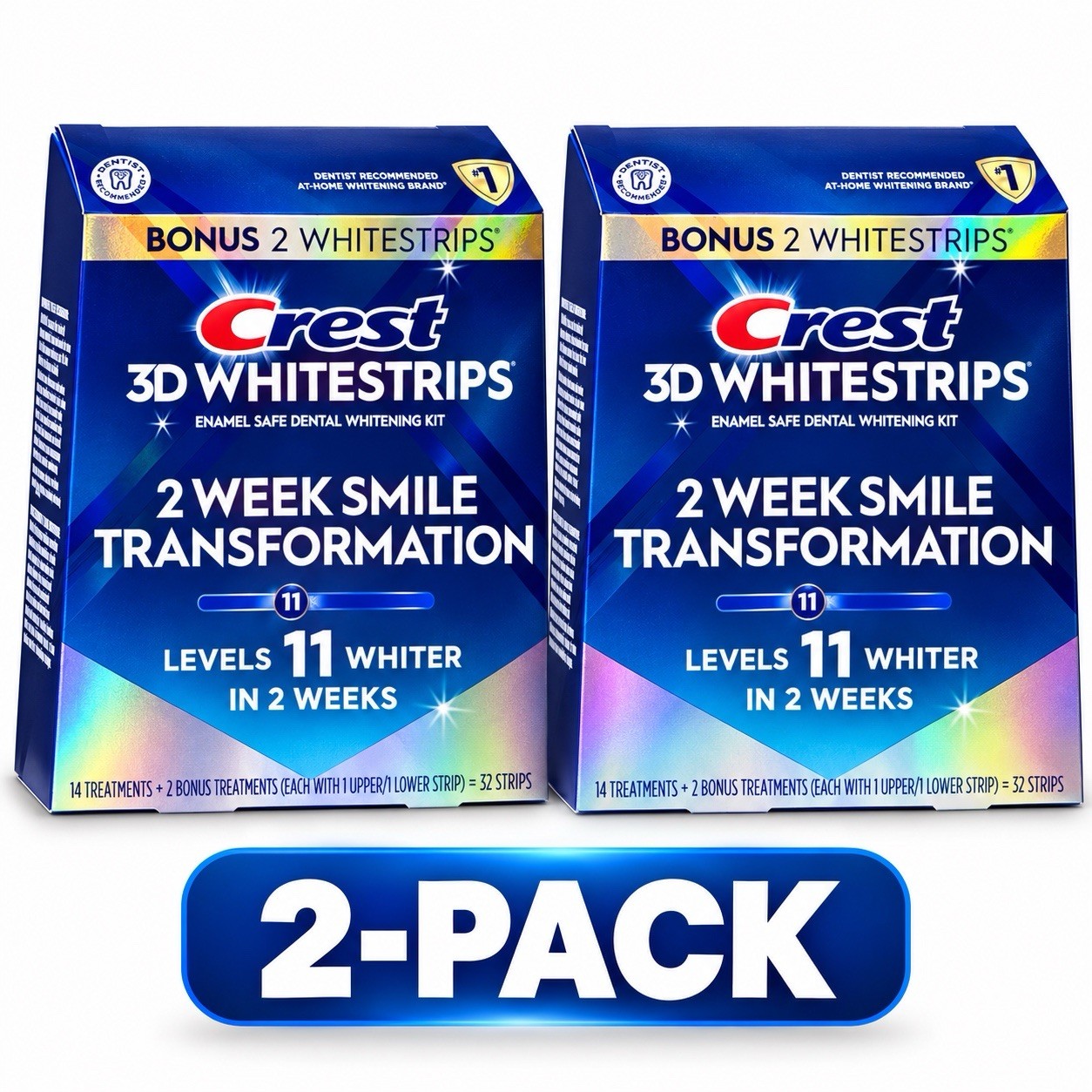 2-PK Crest 3D Whitestrips Level 11 Whiter Enamel Safe Kit 32 Strips EXP 4/27