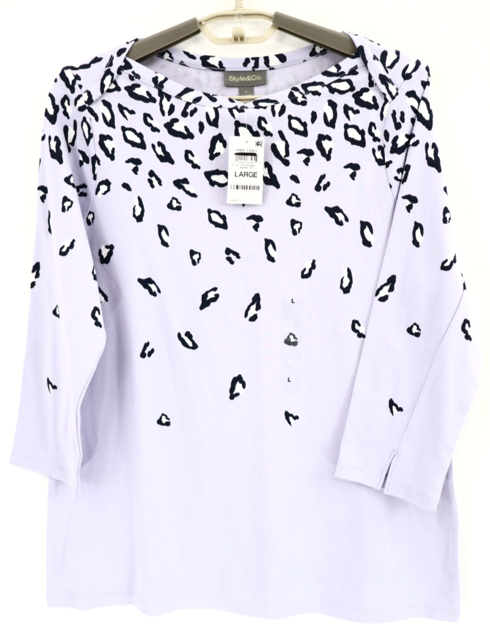 NWT STYLE & CO Women\'s Pima Cotton Tunic Top 3/4 Sleeve Animal Multicolor Size L