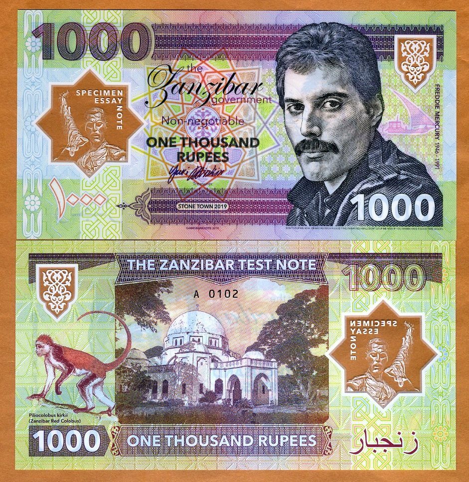 Zanzibar Tanzania 1000 Rupees 2019 Private Clear Window Polymer, Freddie Mercury