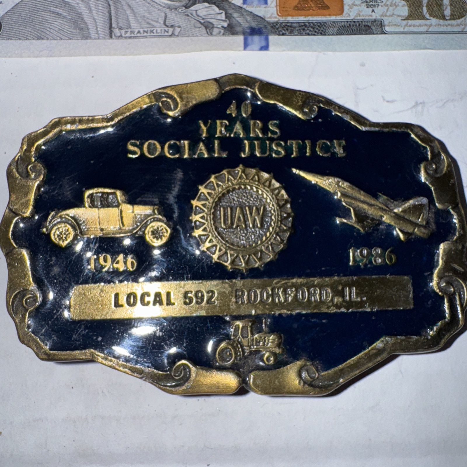 Vintage UAW LOCAL 592 40years Social Justice BELT BUCKLE Vintage UAW LOCAL 592 40years Social Justice BELT BUCKLE