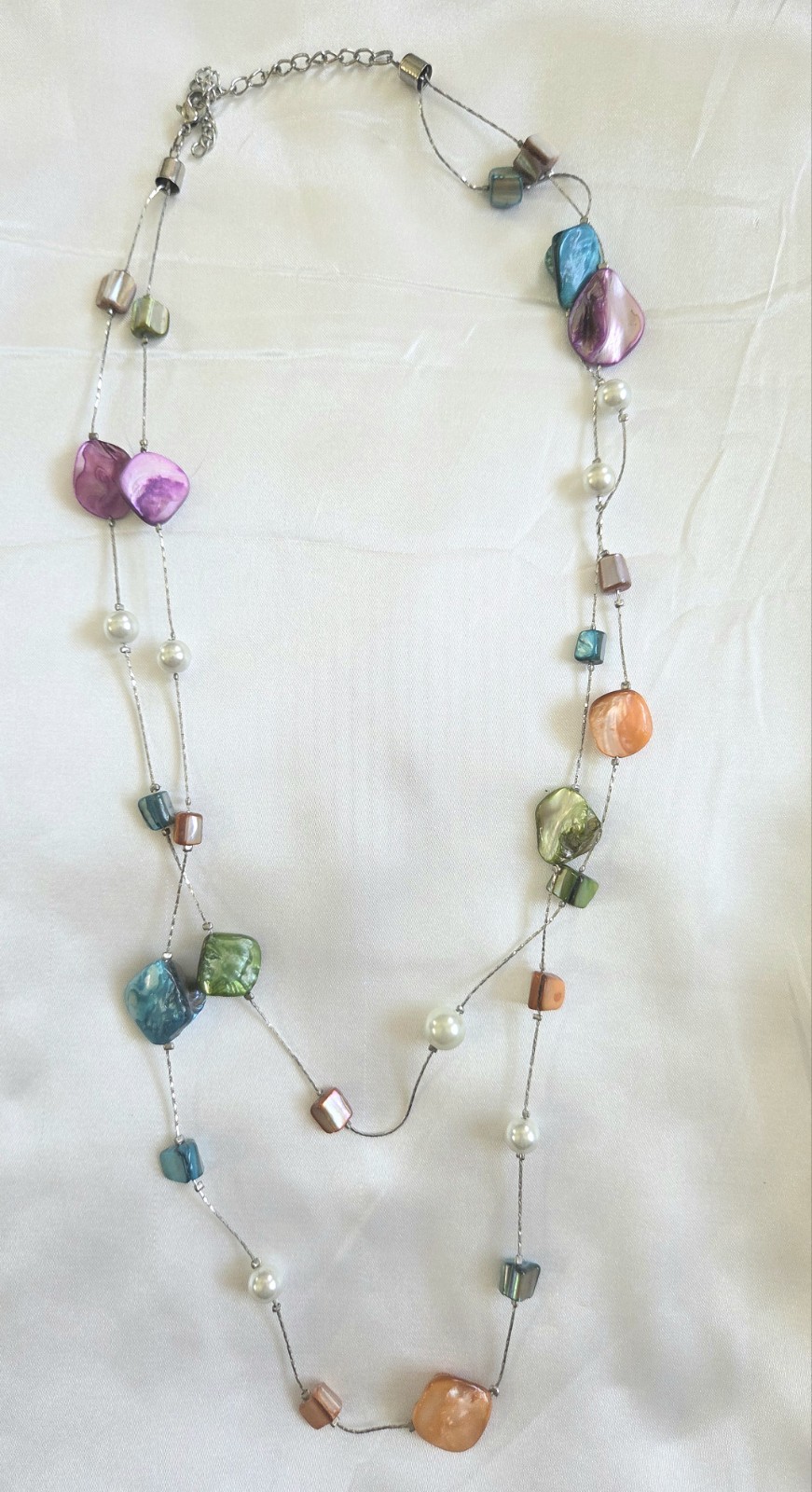 Station Necklace Shell Island Style Purple Orange Blue Green 2 Strand 14\