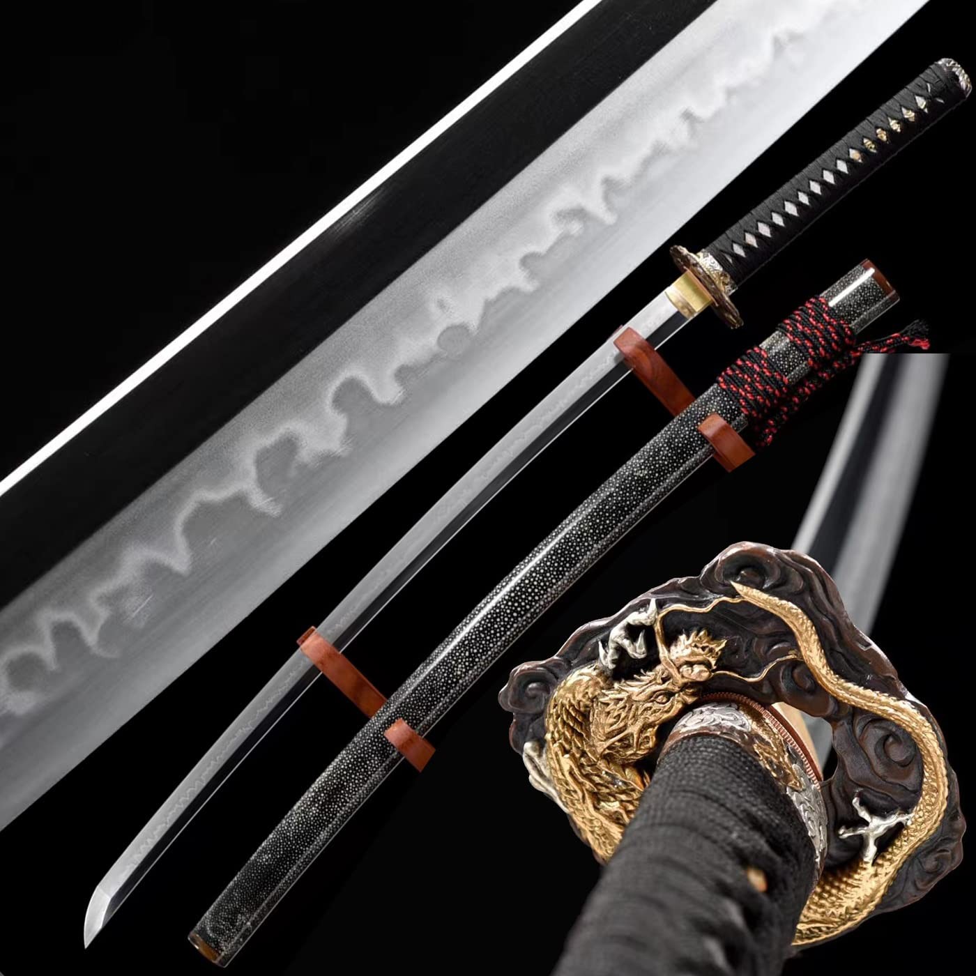 Full Ray Skin saya Katana Japanese Choji Hamon Samurai Sword Hadori Polishing Full Ray Skin saya Katana Japanese Choji Hamon Samurai Sword Hadori Polishing