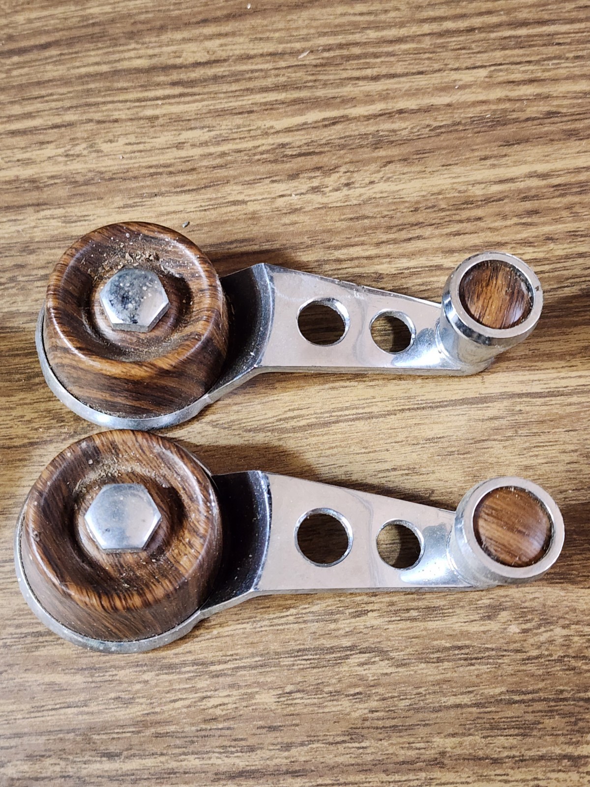 Vintage 60-70\'s Set Car Interior Window Crank Handles Wood Grain Chrome GM Vintage 60-70\'s Set Car Interior Window Crank Handles Wood Grain Chrome GM