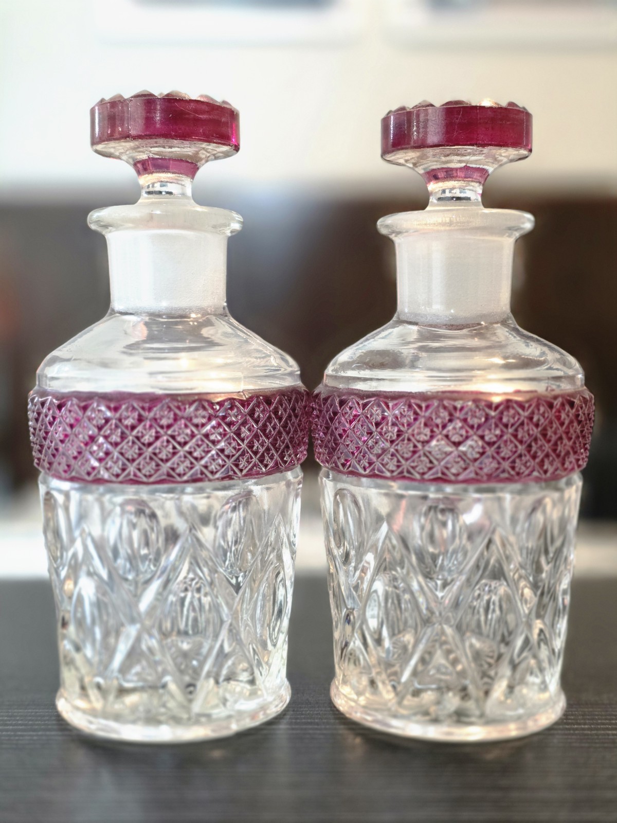 Antique Heisey 1295 Bead Swag/ Imperial Cape Cod Ruby Flash Cruet Cologne Bottle