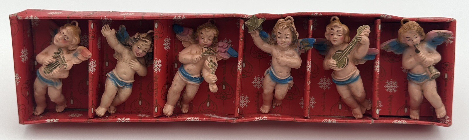 Vintage Christmas Angel Band 6 Angels Hard Plastic Ornaments Italy