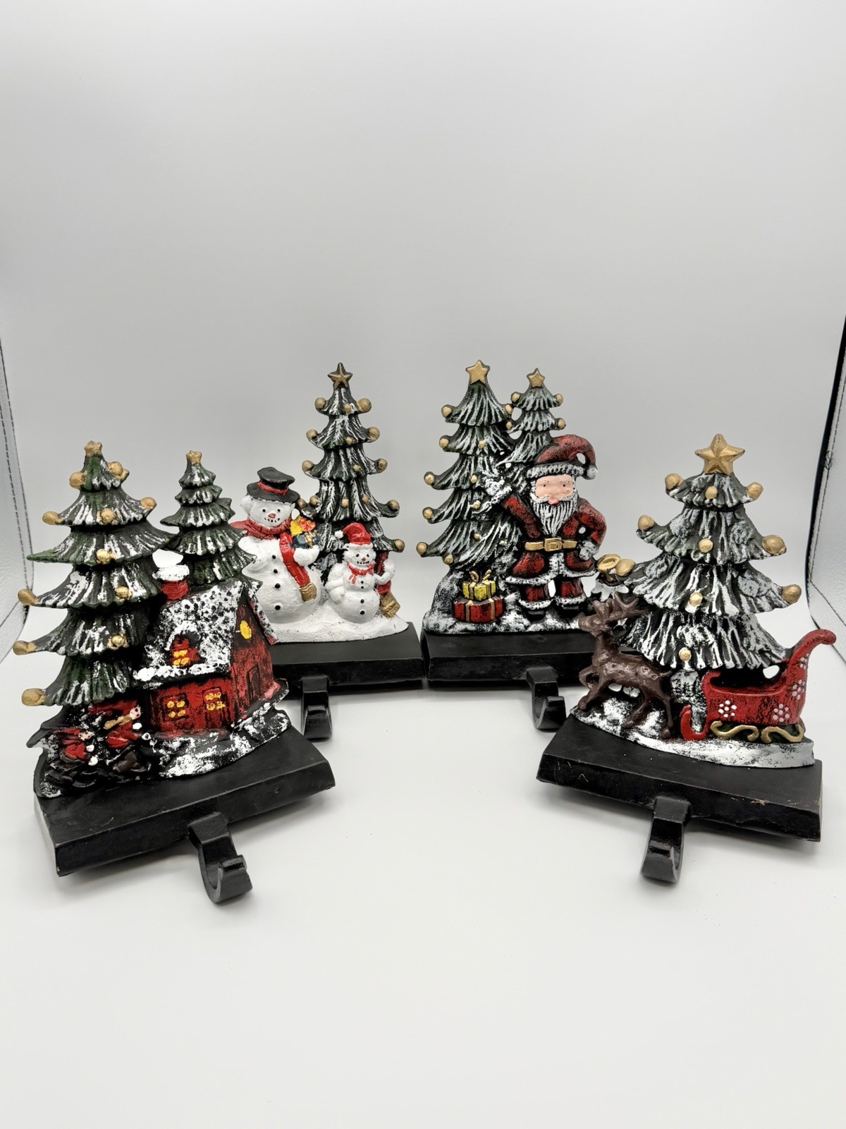 Set of 4 Lulu Decor Cast Iron Decorative Christmas Stocking Holders Sleigh Santa Set of 4 Lulu Decor Cast Iron Decorative Christmas Stocking Holders Sleigh Santa