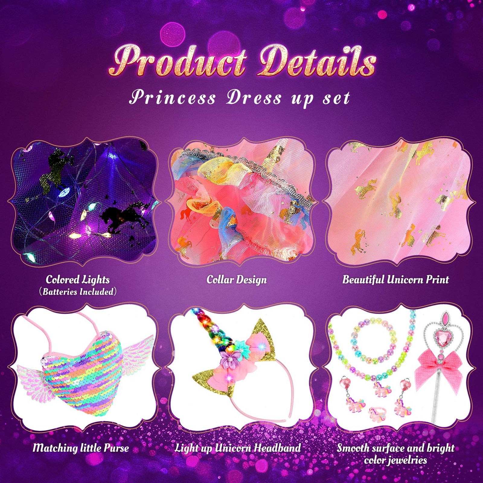 Fedio Princess Dress up for Girls,Unicorn Light up Princess Cape Set,Light up Pr Fedio Princess Dress up for Girls,Unicorn Light up Princess Cape Set,Light up Pr