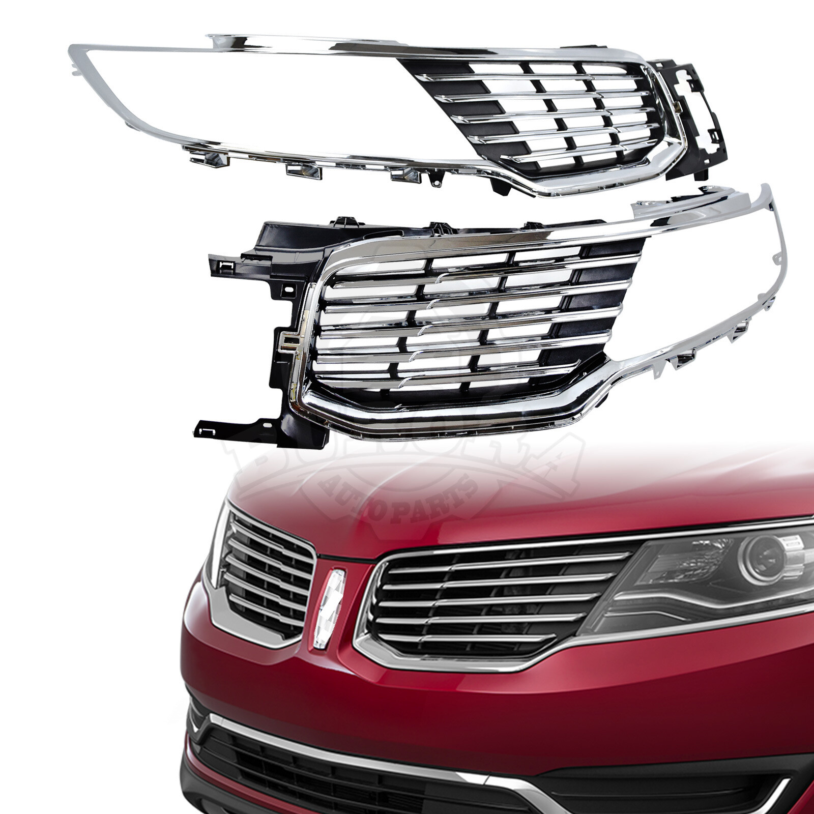 Front Upper Grille Insert Chrome Black Left Right 2PCS For 2016-2018 Lincoln MKX