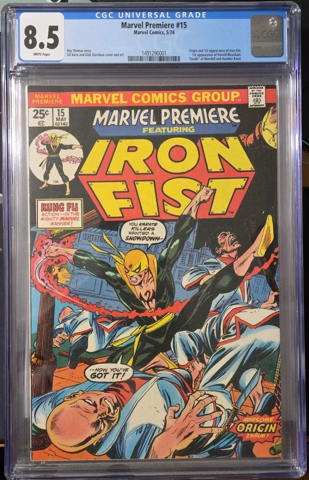 1974 MARVEL PREMIERE #15 CGC 8.5 WHITE PAGES ORIGIN & 1ST APPEARANCE IRON FIST