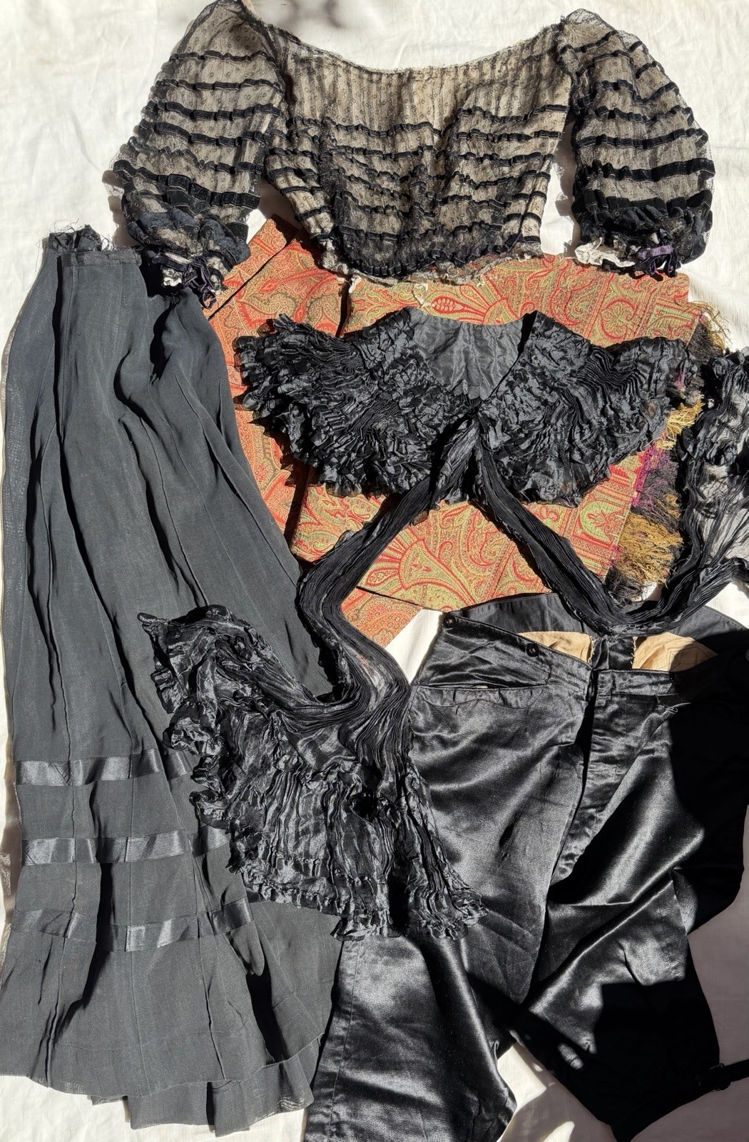 Antique Victorian/Edwardian Lot Skirt Shawls Bodice Trousers - Lot Of 6 Antique Victorian/Edwardian Lot Skirt Shawls Bodice Trousers - Lot Of 6
