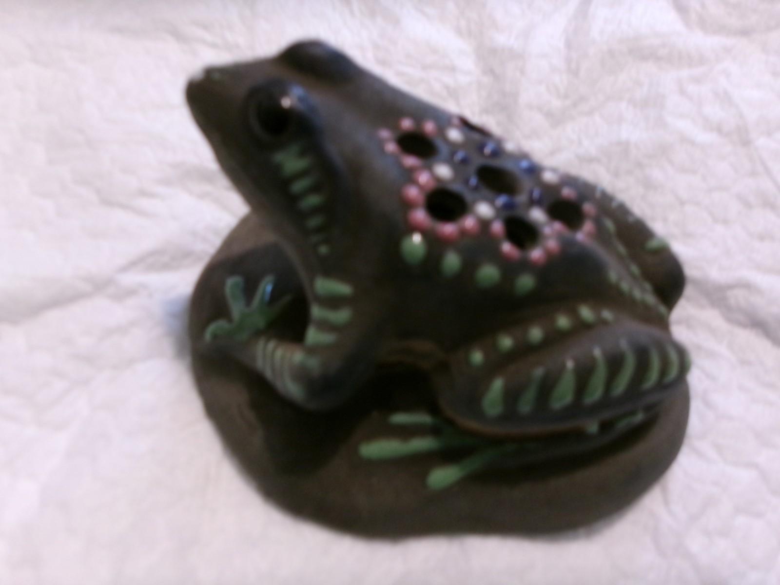Brush McCoy Pottery Jewel Squeeze Bag Decorated Stoneware Figural Flower Frog Brush McCoy Pottery Jewel Squeeze Bag Decorated Stoneware Figural Flower Frog