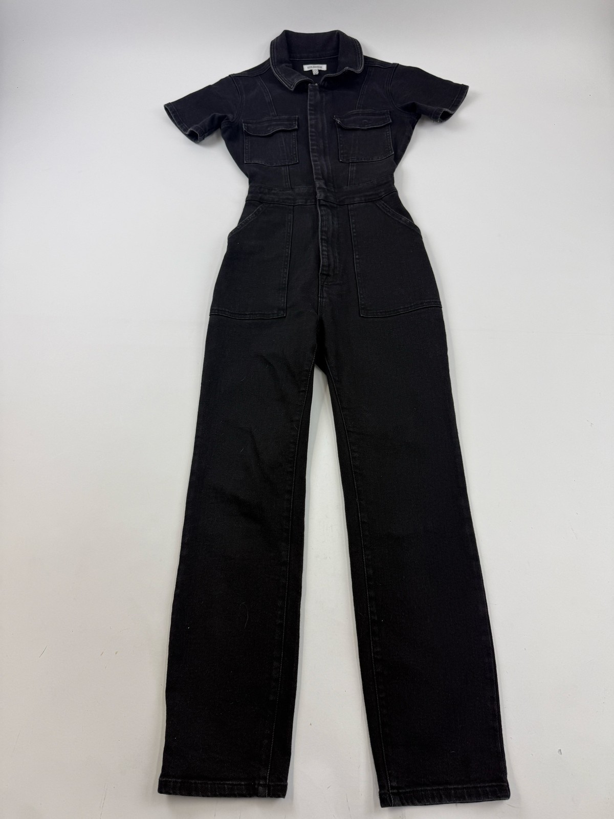 Good American Jumpsuit Womens 0 Black Denim Short Sleeve Success Skate One Piece