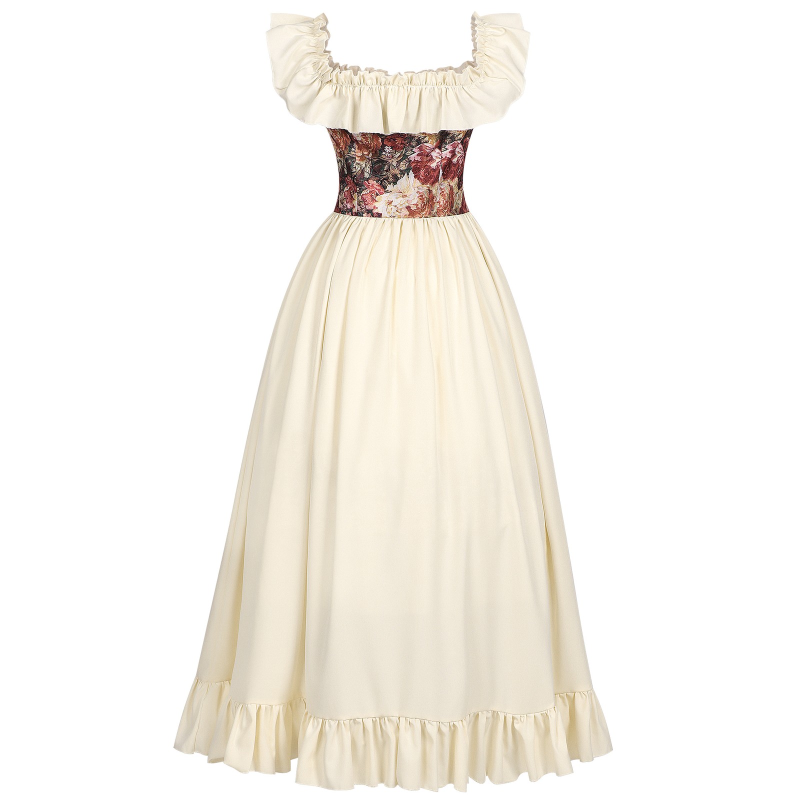 Women's Renaissance Floral Dress Medieval Corset Ren Faire Costume S-2XL