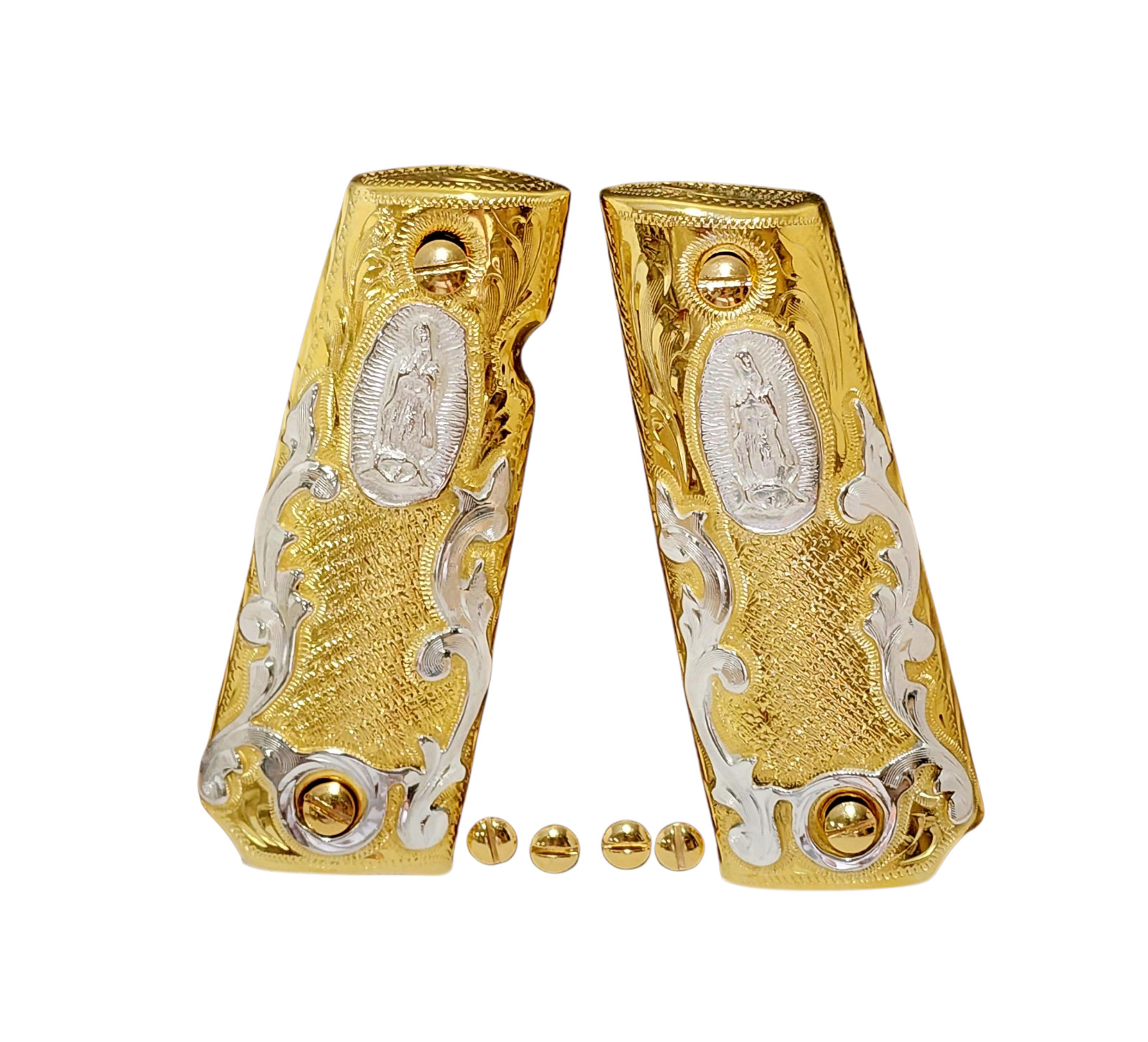 Cachas Virgen mary 1911 full size best custom engraved gun grips 24k gold plated Cachas Virgen mary 1911 full size best custom engraved gun grips 24k gold plated