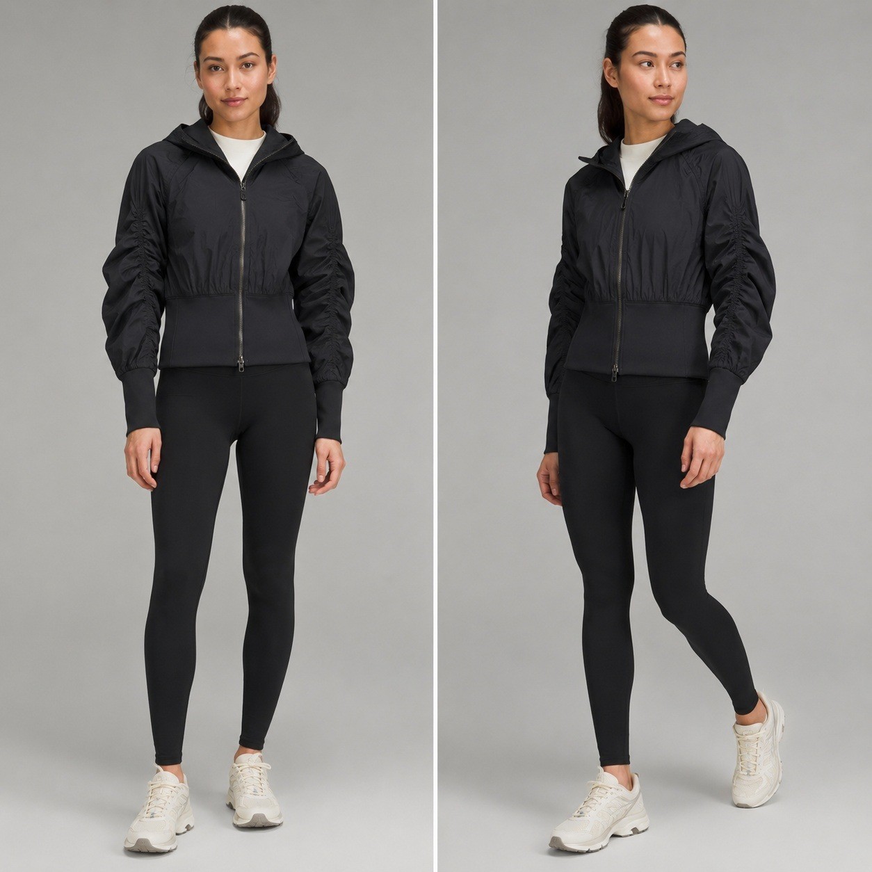 Lululemon Ruched Ribbed-Waist Jacket Black Hooded Water Resistant Windproof