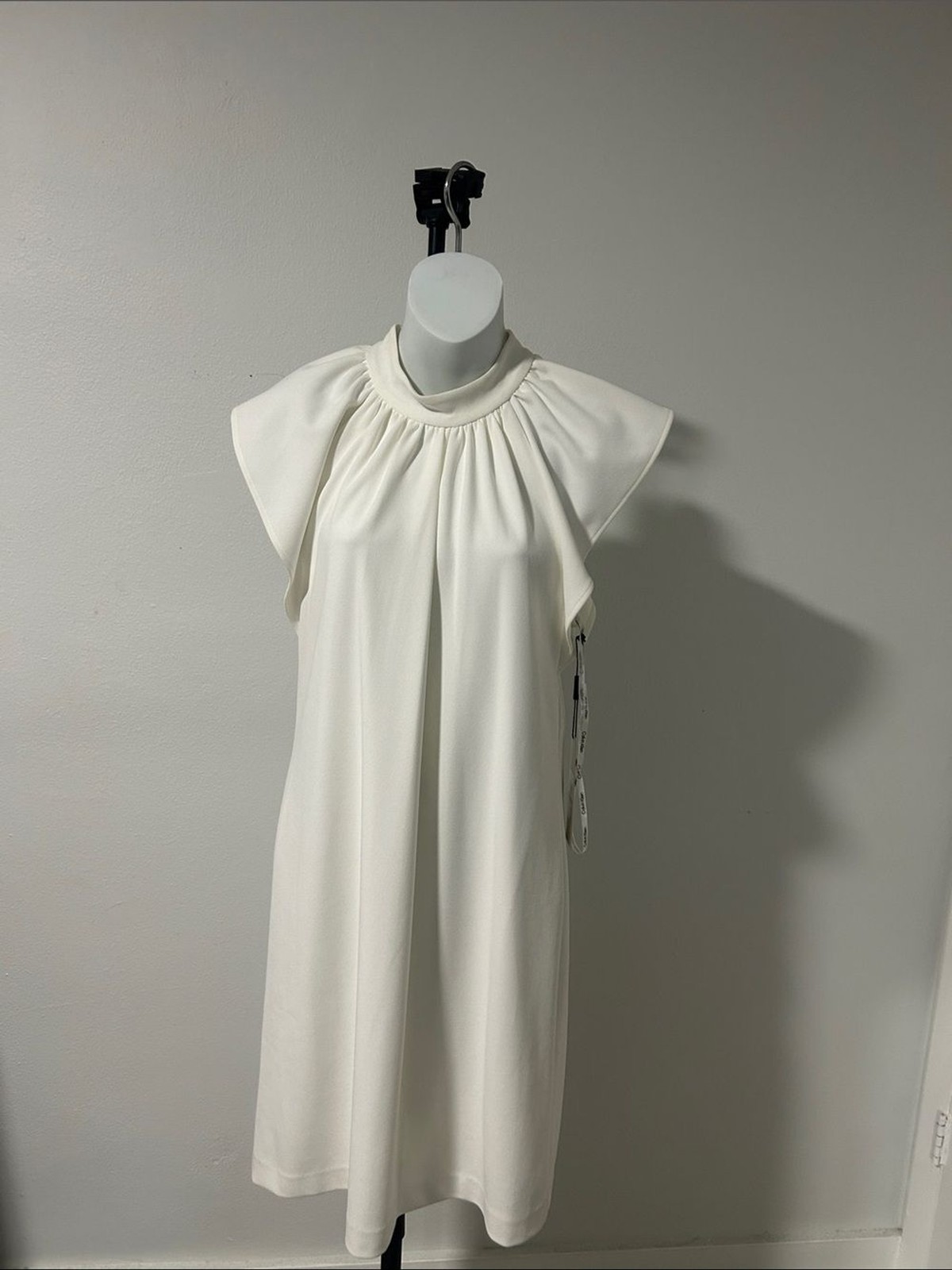 Calvin Klein Cream Gathered Neck Midi Dress Calvin Klein Cream Gathered Neck Midi Dress