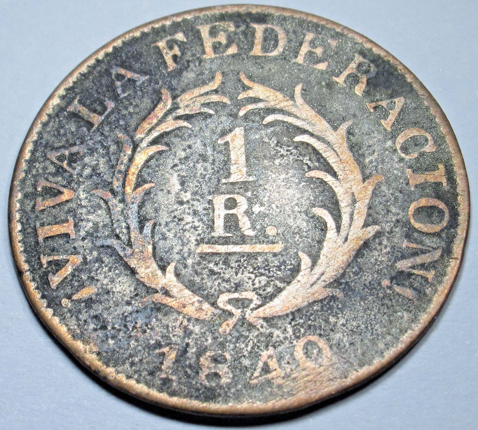 1840 Argentina Buenos Ayres Copper 1 Reales Genuine Antique 1800\'s 1R Coin