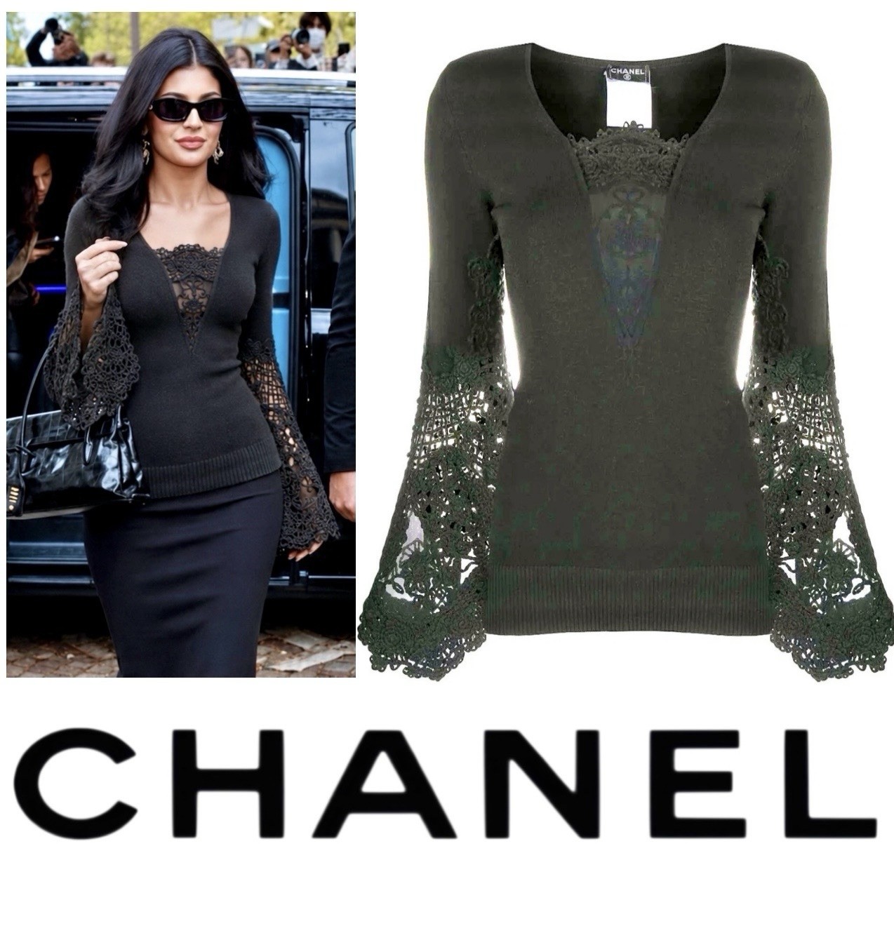 Chanel Vintage 2005 Barbie Crochet Lace Black Sweater Top 38 40 42 6 8 10 M L