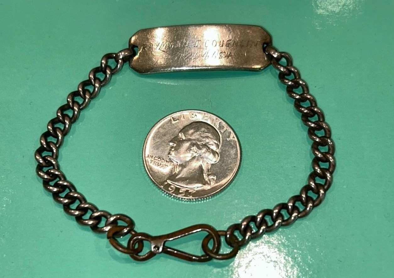Silver ID Bracelet Sterling 1940s WW2 Coughlan Military Tag Robbins Co Attleboro