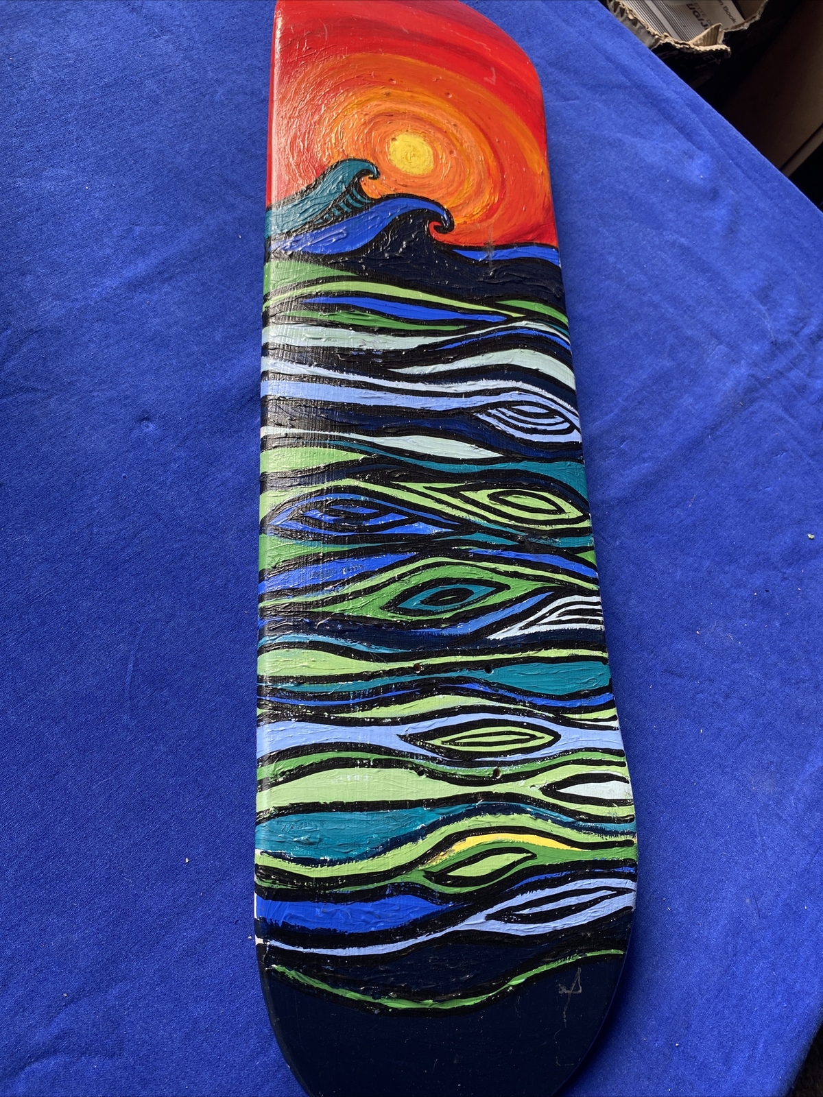 Custom Painted Skateboard Deck -- JEB signed - Sunset over the Waves Custom Painted Skateboard Deck -- JEB signed - Sunset over the Waves