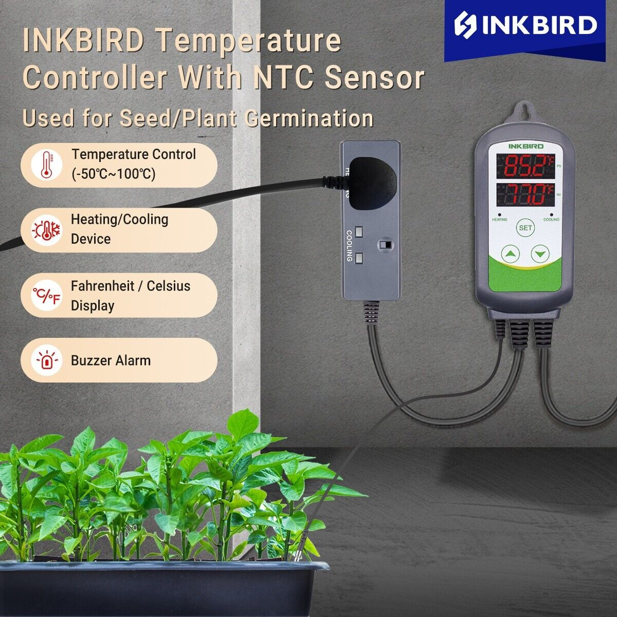 Inkbird Digital Temperature Controller Thermostat High/Low Alarm Heat & Cool US
