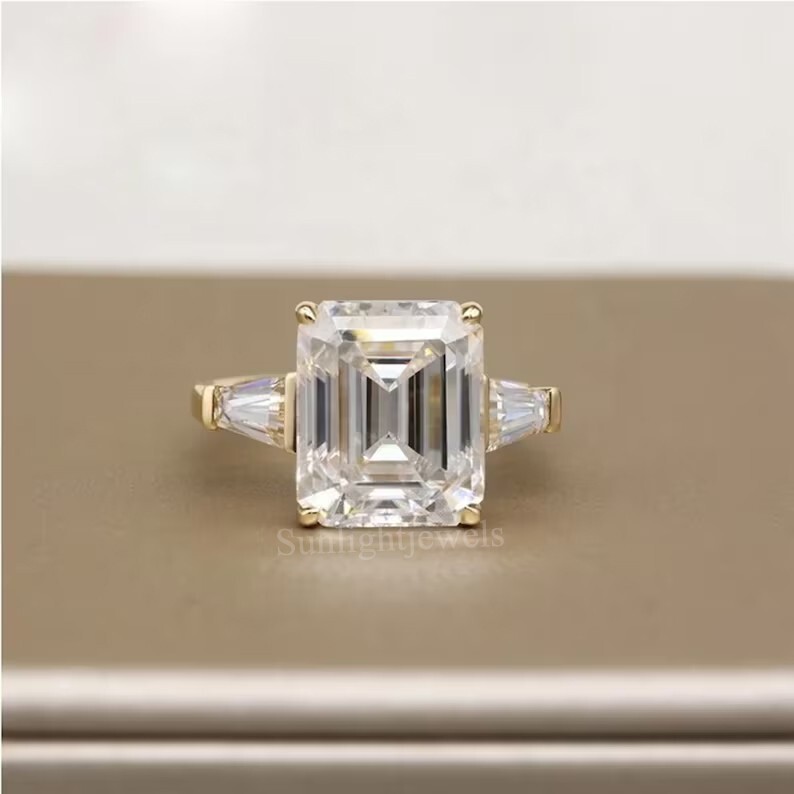 RARE 7.50 Ct Certified Emerald Cut Solitaire Off White Diamond 925 Silver Ring,