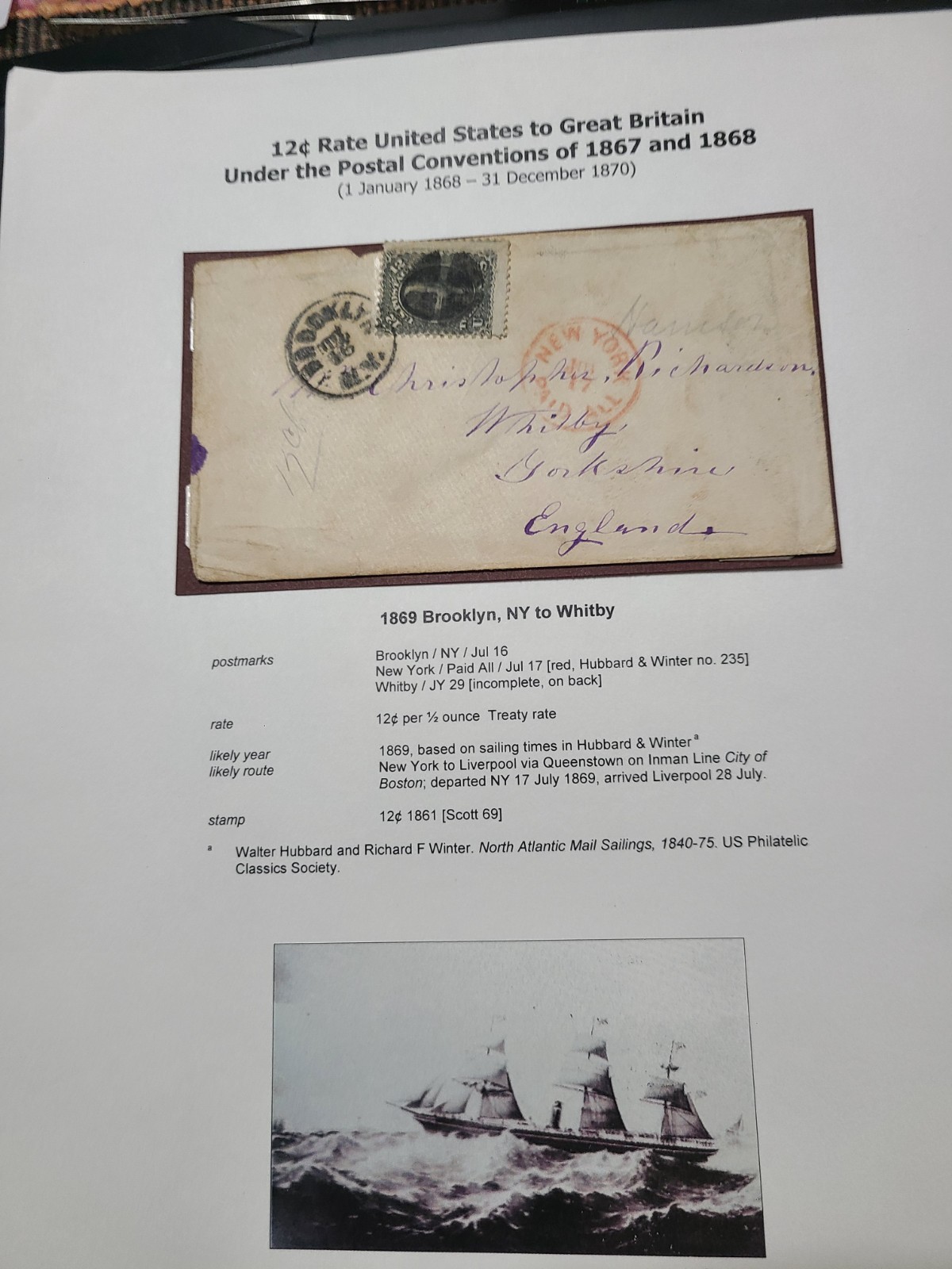 USA Scott 69 0n  Trans-Atlantic cover to Great Britain